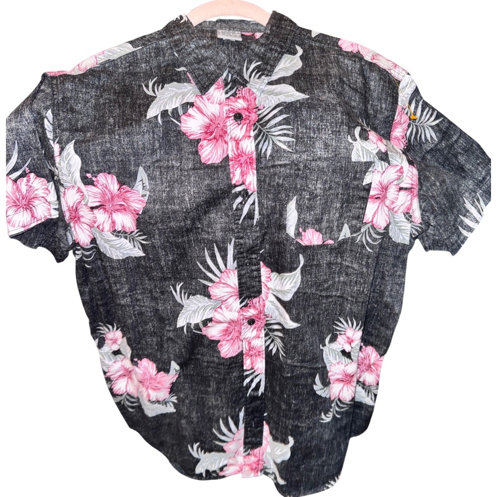 Hang Ten Floral Hawaiian Shirt Pink White Black Button Up Men‎ Large